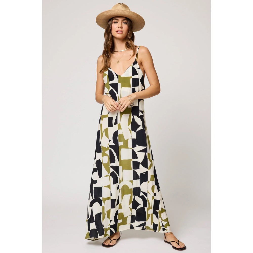 Stillwater The Brand‎ Double Strap Slip Dress Abstract Maxi Dress Size Small